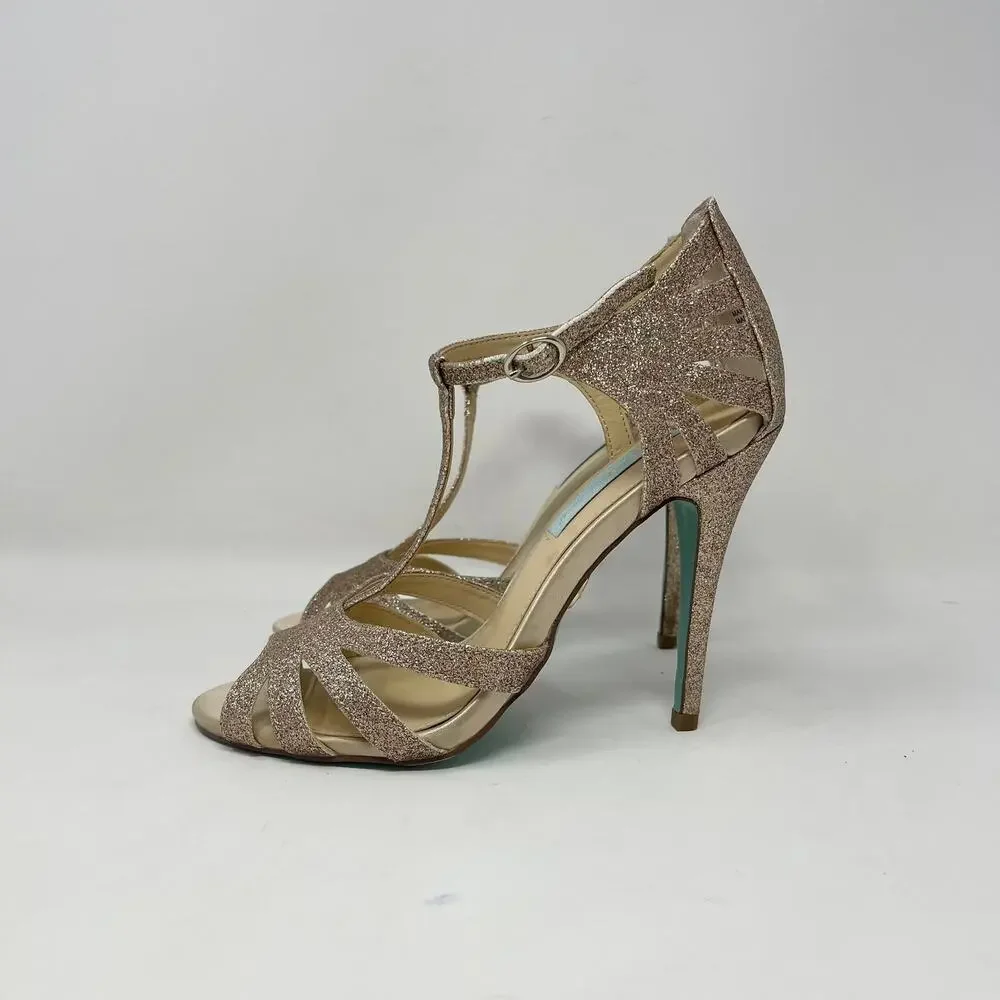 Blue by Betsey Johnson Tee Dress Sandals‎ Womens 7 Champagne Glitter Heels